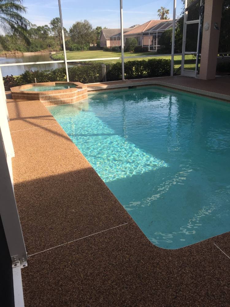 Pool deck in river rock