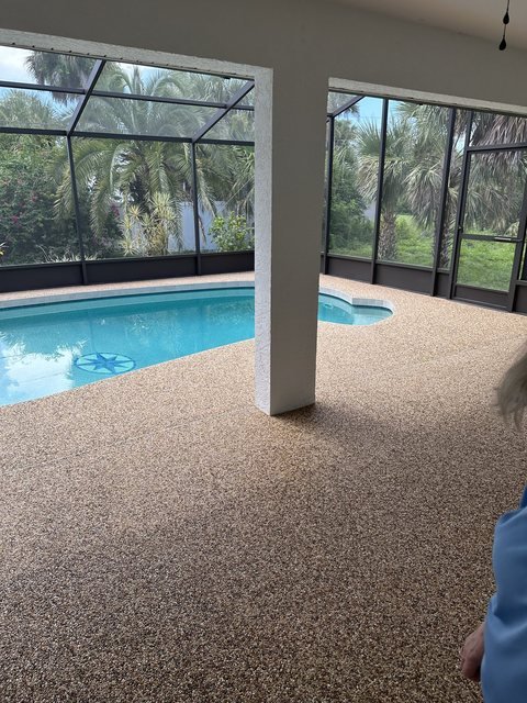Pool deck in river rock