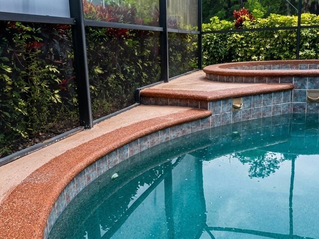 Pool deck in decorative concrete