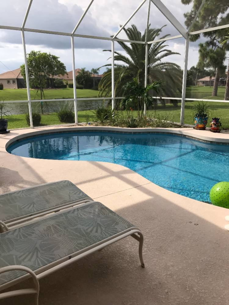 Pool deck in river rock