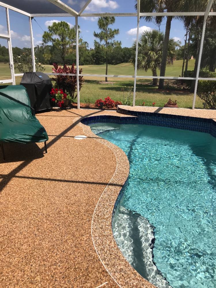 Pool deck in river rock